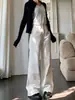 Calça jeans reta off-white para mulheres, primavera e outono, cintura alta, modelagem solta, emagrecimento, versátil, com bom caimento, design de perna larga estreita, comprimento até o chão