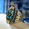 Anillo de Anillo de Nueve Ojos Yanyu Xizang para Hombres y Mujeres Kui Niu Dapeng Taotie Anillo Retro para Dedo Índice con Mantra de Seis Caracteres