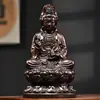 Madera Maciza Tallada Bodhisattva Guanyin del Mar del Sur Sentada en Loto Estatua de Buda Guanyin Decoración para Altar del Hogar para Paz y Protección del Hogar Otro