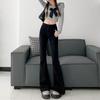 Jeans Vintage Azules de Cintura Alta con Orilla Deshilachada Micro-Lar para Mujer, Modernos Combinan con Todo, Nuevos Slim-Fit Adelgazantes Acampanados Pantalones Largos