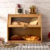 Caja de almacenamiento de pan para escritorio de bambú, encimera de cocina con tapa de vidrio, caja de almacenamiento, tienda de postres, caja de conservación de pasteles de madera