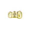 Estilo Hip-Hop Cruz con Tres Dientes Grill Chapado en Oro Microincrustado Circonita Oval Hueco Moda Rap Accesorios para Hombres Exclusivamente para Ventas Transfronterizas