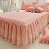Estilo Princesa Coreana Pieza Única Ribete de Encaje Edredón Faldón de Cama Juego de Tres Piezas Cubrecama Engrosado Antideslizante con Borde de Falda Faldón de Cama