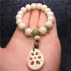 Pulsera de Raíz de Bodhi Blanca con Cuentas Redondas Envuelta Alrededor del Dedo, Pulsera Suave de Bodhi, Colgante Natural Pequeño Fresco de Raíz de Loto