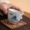 Juego de Té de Cerámica Taza de Degustación de Té Pintada a Mano Paisaje Azul Taza de Té Maestra Kung Fu Taza Individual Té Nuevo Chino Bajo Esmalte Color Flor Boca