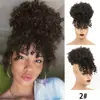 Cabelo Afro Feminino Cacheado Pequeno com Franja, Peruca Sintética de Uma Peça, Cabelo Cacheado Pequeno Volumoso com Franja