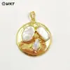 WT-JP396 Colar com Pingente Redondo Banhado a Ouro 18K de Pérola de Água Doce Natural Irregular Acessórios Feitos à Mão