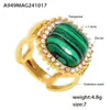 Rueda de la Fortuna 3A Zirconia Incrustada Piedra Natural Anillo Abierto Lujo Ligero Temperamento Acero de Titanio 316 Chapado Eléctrico PVD Anillo que Conserva el Color