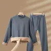 Roupa Térmica de Lã de Camelo para Homens, Espessada com Lã Térmica Adicionada, Retém o Calor e à Prova de Frio, Adequada para Meia-Idade e Idosos, Conjunto de Outono para Homens e Mulheres