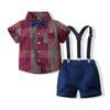 Cavalheiro! Camisa de manga curta para meninos Estilo coreano estilo ocidental estampado Top Children's Summer Strap Shorts Set