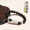 Pulsera Gruesa de Cristal Chapada en Plata, Pulsera Pixiu de Obsidiana Natural, Joyería de Cuentas para Atraer Riqueza y Girar la Fortuna, Regalo para Amante, Regalo para Novio