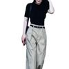 23226 Gran Amor Meiyuan Verano 2025 Nuevos Pantalones Rectos Cropped de Cintura Alta con Cinturón, Aspecto Moderno y Adelgazante