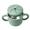 Taza de acero inoxidable con pajita de silicona para niños, taza multifuncional para beber directamente con pajita y doble asa, taza de aprendizaje de estilo creativo