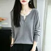 Suéter de Punto Holgado con Cuello en V Estilo Coreano para Mujer, Otoño/Invierno, Color Sólido, Casual, Versátil, Prenda Exterior de Punto para Mujer