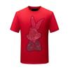 Camiseta de Verano para Hombre de Manga Corta con Diseño de Conejo de Pedrería, Nuevo Estilo 2026, Cuello Redondo, Algodón Merceizado, Marca de Moda, Talla Grande, Manga Media, Corte Entallado