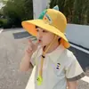 Chapéu de Sol de Verão Respirável com Proteção Solar de Aba Larga para Meninos com Apito, Chapéu de Pescador de Dinossauro para Crianças, Chapéu de Sol para o Verão