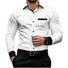 Camisa de Manga Larga para Hombre 2026 Transfronteriza Lujo Ligero Color de Contraste Cuello, Ajuste Delgado Elástico, Sin Planchar, Camisa Casual de Negocios Americana