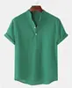 Ropa de Hombre de Comercio Exterior 2024 # Popular en Amazon Aliexpress Verano Hombres Algodón y Lino Transpirable Color Sólido Camisa Henley de Manga Corta