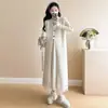 Vestido de punto para mujer embarazada Otoño e Invierno 2024 Diseño de moda coreana Chaleco con flecos holgado Falda Falda base ajustada