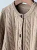 Suéter holgado 100% lana pura para mujer, abrigo corto de otoño/invierno, cárdigan trenzado versátil de cuello redondo grueso, suéter de estilo relajado
