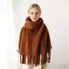 Chal de Otoño e Invierno de Alta Gama Transfronterizo con Borlas Largas, Bufanda Gruesa de Color Sólido Estilo Coreano, Longitud Extendida para Calidez