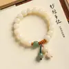 Pulsera de Raíz de Bodhi Verde Similar al Jade Estilo Chino, Doble Círculo, Nueva Pulsera de Cuentas de Loto de Buena Suerte Estilo Chino, Pulsera de Mano para Mujer