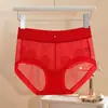 Ropa Interior Femenina de Encaje Rojo Grande Sexy Negra Sin Costuras de Cintura Media Algodón Puro en la Entrepierna Transpirable Ropa Interior Roja del Año del Zodiaco para Mujeres