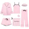 Pijama Delgado Estilo Ins Transfronterizo de Comercio Exterior para Mujer, Conjunto de Siete Piezas para Primavera y Otoño, Ropa de Casa con Patrón de Grulla, Pijama Delgado para Todas las Estaciones