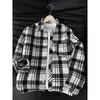 Camisa de cuadros para hombre, chaqueta a cuadros CL, holgada y casual, de manga larga, estilo americano vintage, con cuello, corte relajado