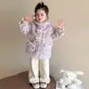 Casaco de Pelo de Coelho para Meninas Inverno 2025 Original Autêntico Infantil Espessado Lã de Cordeiro Comprimento Médio Fofo Outerwear