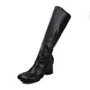 Botas Altas Elásticas Adelgazantes de Ante Super Elástico para Mujer Otoño Nuevas Punta Cuadrada Tacón Alto Grueso Hasta la Rodilla Botas Elásticas