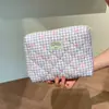 Bolsa de Maquiagem Acolchoada com Laço Xadrez Grande Capacidade Portátil Estilo Ins de Alto Valor Maquiagem Bolsa para Maquiagem Pincel de Maquiagem