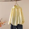 Colección Otoño 2026: Camisa de mujer estilo japonés de tela Oxford a rayas con bolsillos, cuello de punta, manga larga, estilo cárdigan