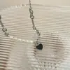 Retro Preto Pérola de Água Doce Coração Não Desbota Doce Cool Retro Corrente de Clavícula Aço Titânio Moda Nicho Colar Colar