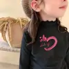 Camiseta Base de Manga Larga con Orejas de Peluche para Niñas, Otoño e Invierno, Top de Cuello Medio-Alto para Niñas Pequeñas, para Niños de Edad Media a Mayores