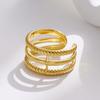 Anillo simple de estilo europeo y americano de suministro transfronterizo, chapado en oro de 18 quilates, abertura hueca, ajustable, de acero inoxidable para mujer