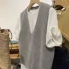 Chaleco Tejido de Lana 100% Nuevo Estilo Coreano con Cuello en V para Mujer Otoño e Invierno Chaleco Exterior de Cachemira Chaleco sin Mangas Top para Superponer