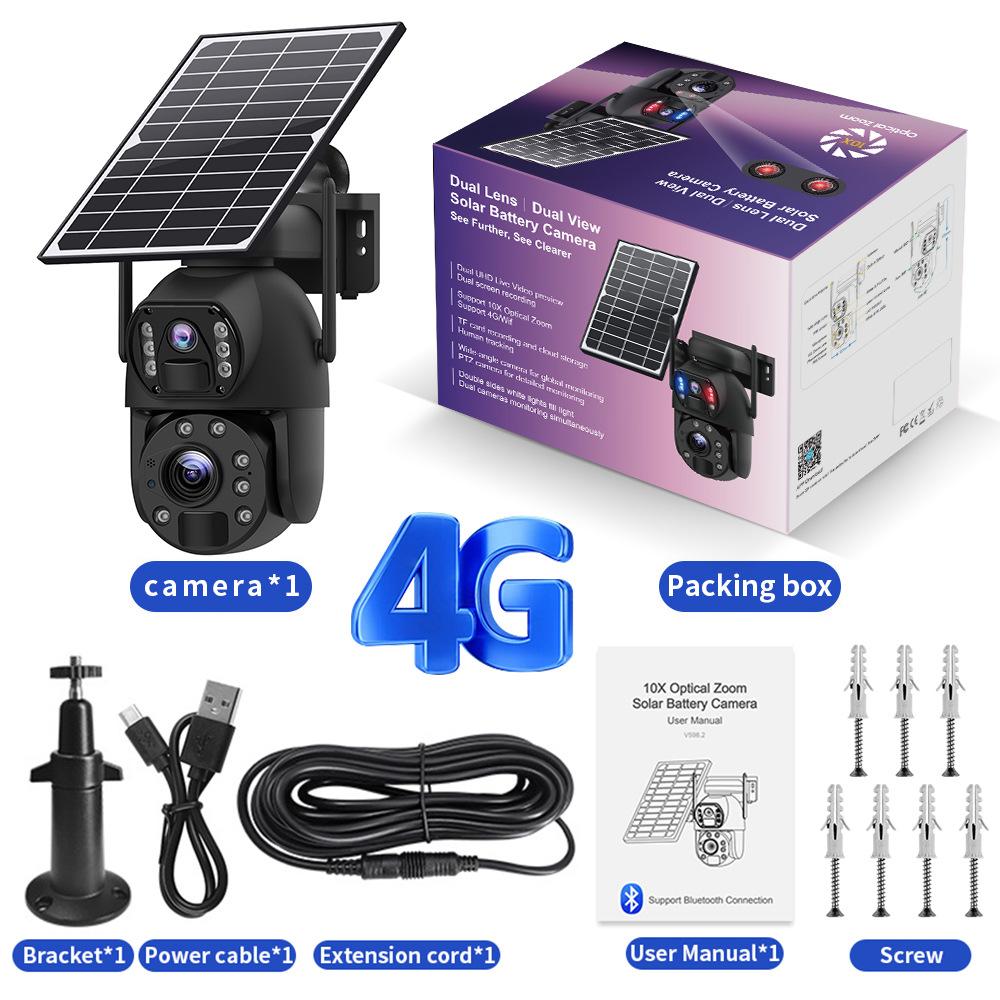 双目太阳能摄像头 600万高清枪球联动10倍变焦户外4G太阳