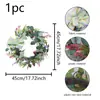 Corona de Hojas de Eucalipto Artificial Transfronteriza, Corona Decorativa de Puerta de Eucalipto, Follaje Verde para Bodas y Navidad, Corona de Guirnalda con Cabezas de Flores Artificiales