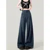 Jeans Azules de Pierna Ancha para Mujer Otoño 2024 Nuevos de Cintura Alta Sueltos Adelgazantes para Chicas Gorditas Rectos Tendencia Pantalones