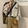 Camisas listradas de manga comprida estilo japonês retrô para homens e mulheres, roupa íntima casual, blusas e jaquetas de manga curta bonitas