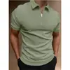 Camisa Polo Masculina Cor Lisa Manga Curta Gola Lapela Camiseta Casual Ajustada Roupas Masculinas Europeias e Americanas