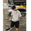 Camiseta Cinza Gola V Masculina Verão Fina Cleanfit Design de Nicho Manga Curta Estilo Americano Retrô High-end Meia Manga