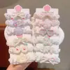Scrunchie infantil com estampa floral de desenho animado para meninas, novo e fofo elástico de cabelo cor creme, acessório de cabelo doce e fresco