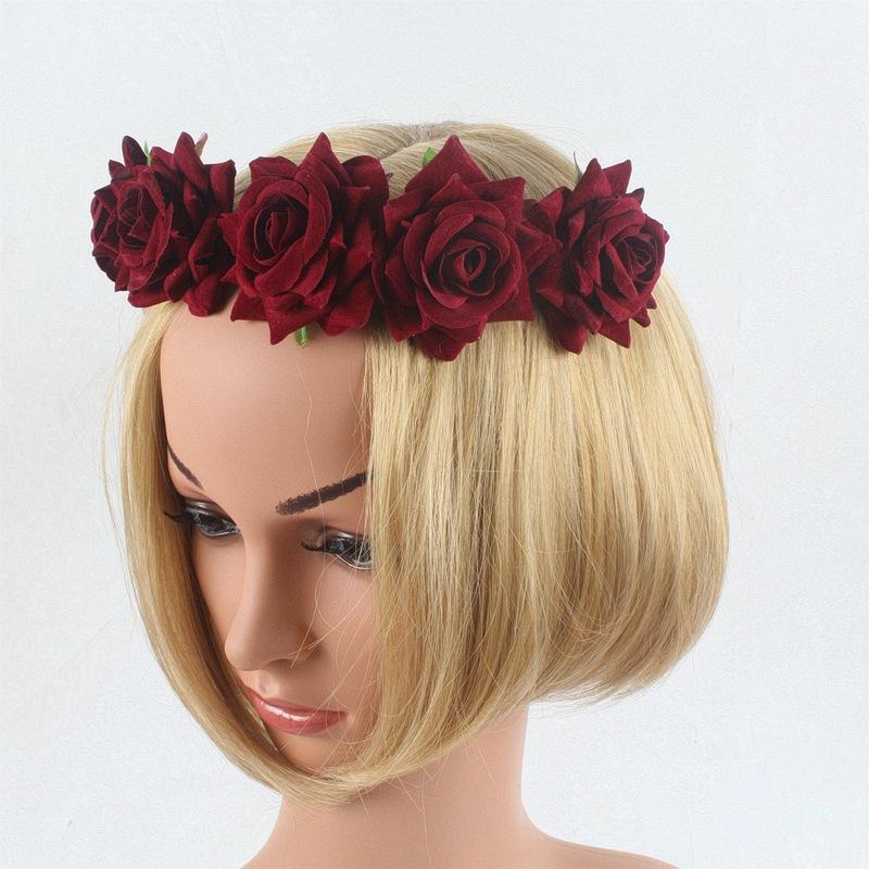 5朵卷边绒布黑色弹力发带17