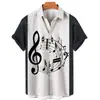 Camisa Havaiana Masculina de Manga Curta Estampada com Guitarra Musical 3D, Venda Quente de Verão, Europeia e Americana, Amostra Personalizada