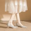 2026 Nuevos Tacones Altos Plateados de Correa Única con Cadena de Perlas para Mujer Stiletto Zapatos de Tacón Bajo Otoño e Invierno Zapatos de Boda Dama de Honor