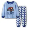Roupa infantil de manga comprida para menino, bebê, desenho animado, azul céu, carro, roupa íntima, conjunto de roupa para casa, pijama K334