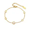 Pulseira de Aço Inoxidável Estilo Ins Europeu e Americano Pulseira Vazada em Ouro 18K Ouro Francês Flor de Cinco Folhas Concha Branca Pulseira de Titânio