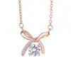 Collar Estilo Coreano de Plata de Ley S925 con Lazo de 1 Quilate para Mujer, Incrustado con Diamantes, Estilo de Celebridad de Internet de Alta Gama a la Moda, Cadena Sencilla para Clavícula